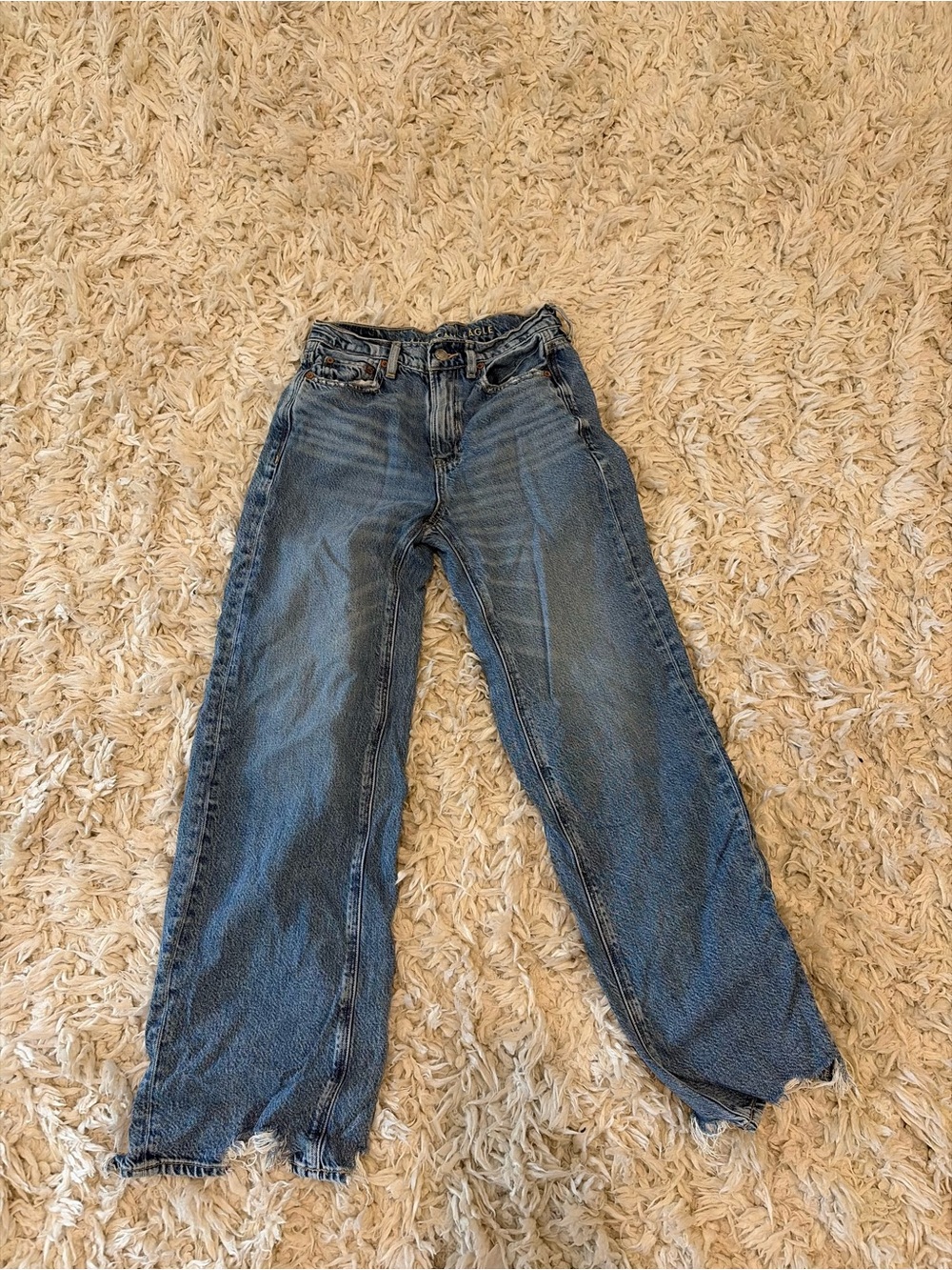 American Eagle Outfitters Women's Distressed Blue Wide-Leg Jeans